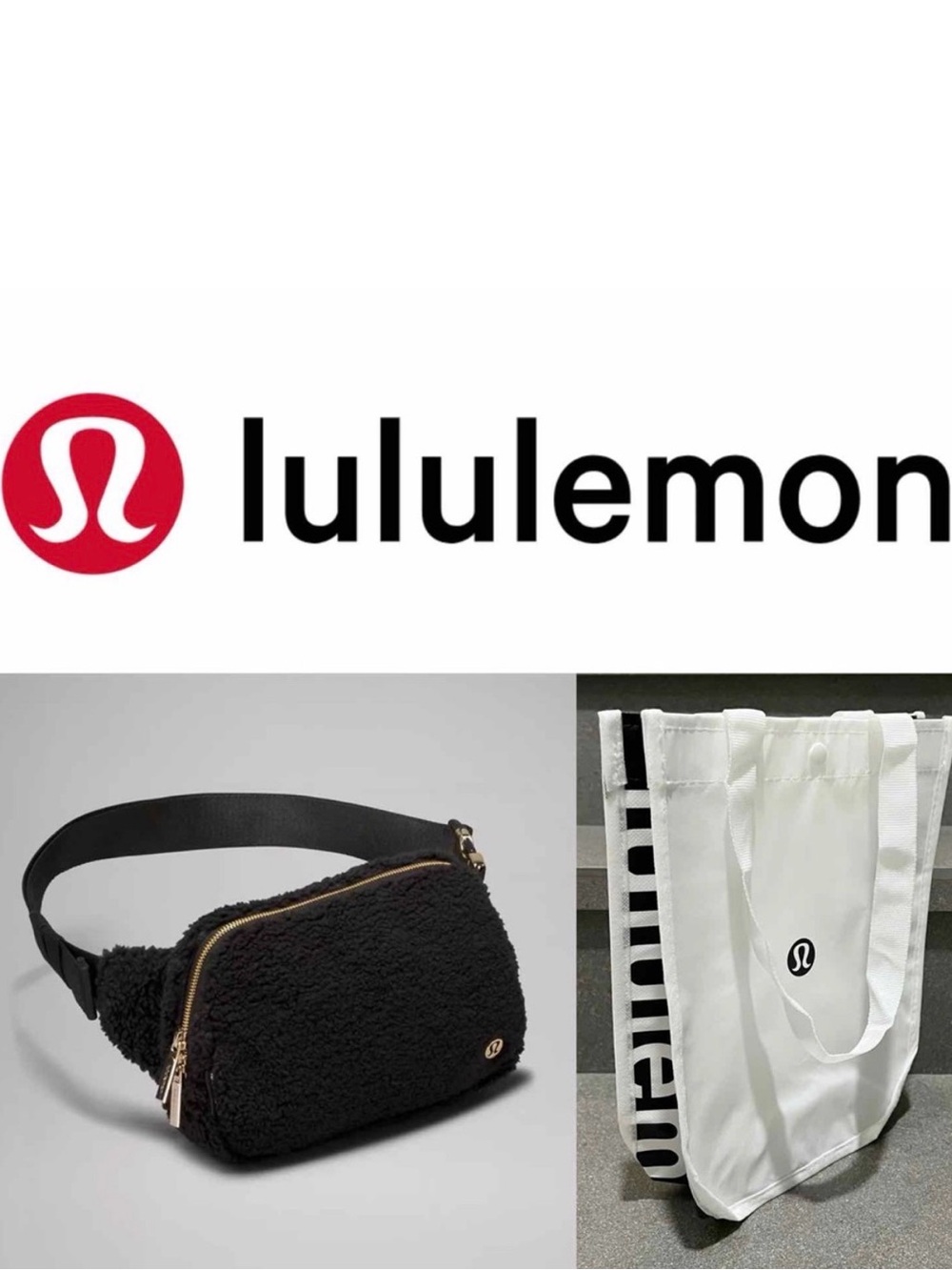 LULULEMON Everywhere Belt Bag Large 2L Fleece,Black/Gold, NWT+FREE shopping Bag